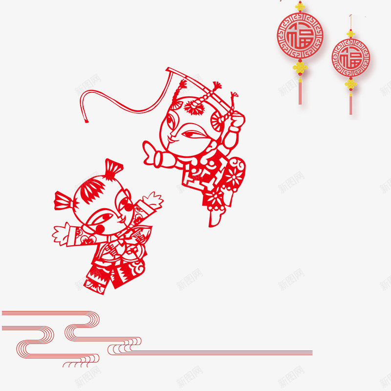 红色剪纸卡通创意庆祝png免抠素材_88icon https://88icon.com 儿童 剪纸 卡通 商务 弧度 新年 福字 红色 绳子