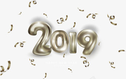 银色新年快乐银色飘带2019新年矢量图高清图片