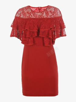红色披风蕾丝裙素材