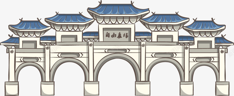 手绘古代牌楼矢量图ai免抠素材_88icon https://88icon.com 古代牌楼 建筑 手绘 矢量图