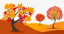 秋分树木沙漠手绘插画素材