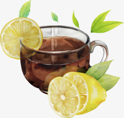 水彩一杯柠檬茶柠檬素材
