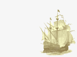 手绘卡通古代帆船素材