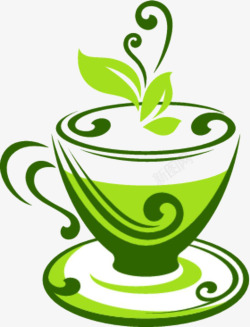 绿色手绘茶杯茶水素材