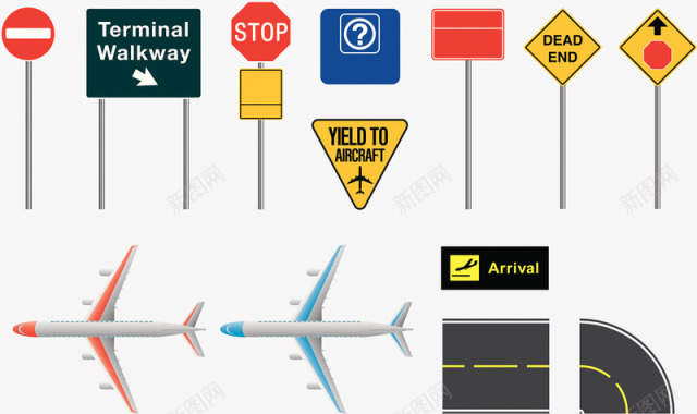 跑道飞机场标识指示牌图标图标