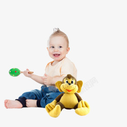宝宝玩玩具宝宝玩猴子娃娃高清图片