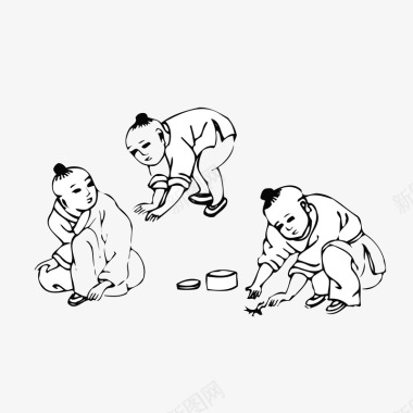 玩耍捉蚂蚱的孩子古代简笔画图标图标