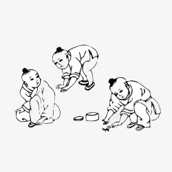 三个孩童捉蚂蚱的孩子古代简笔画图标高清图片