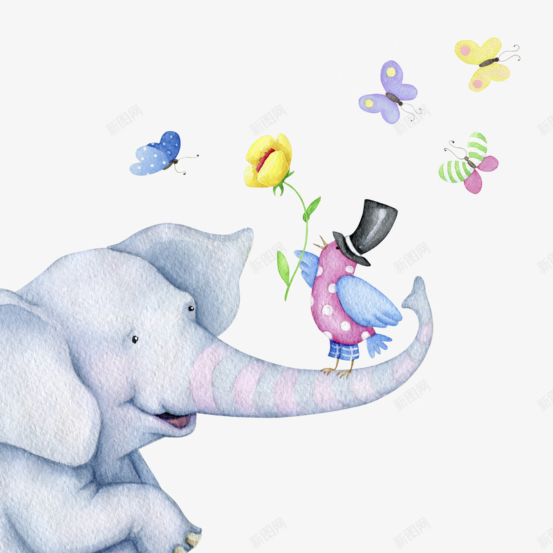 手绘大象png免抠素材_88icon https://88icon.com 动物 卡通大象 可爱大象 大象 大象和小鸟
