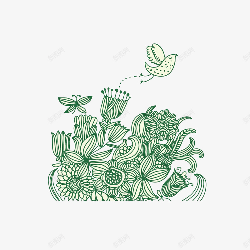 线描花卉png免抠素材_88icon https://88icon.com 动物 小鸟 植物 蝴蝶