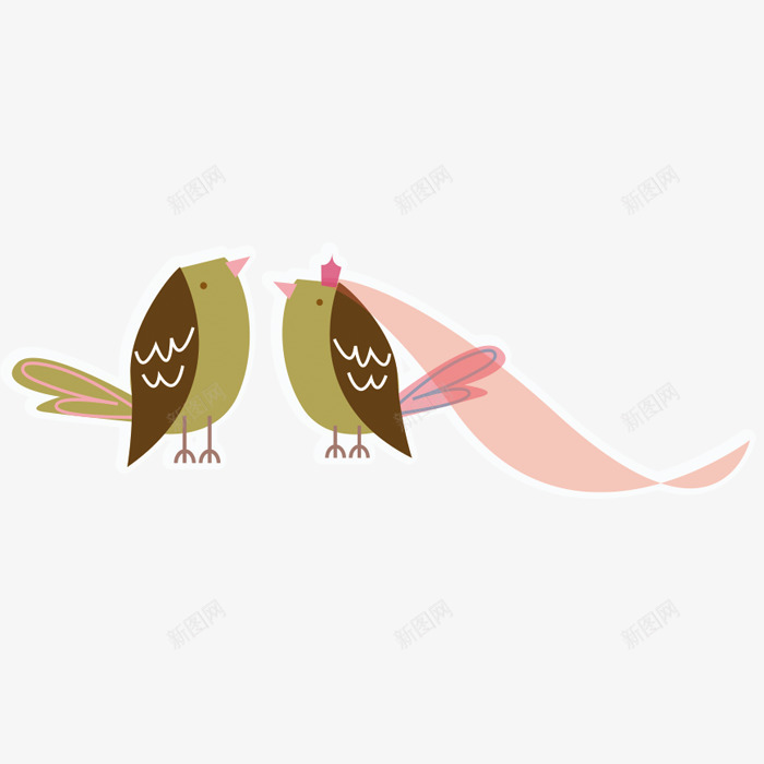 相爱的小鸟png免抠素材_88icon https://88icon.com 卡通 头纱 小鸟 手绘 棕色 相爱 结婚 绿色