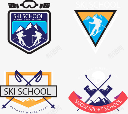 滑雪学校标志矢量图图标图标