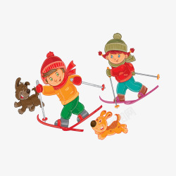 与小狗一起滑雪可爱图案矢量图素材