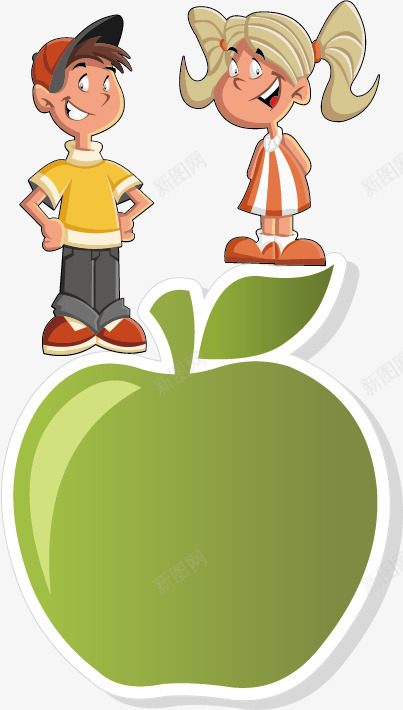 卡通儿童水果标签矢量图ai免抠素材_88icon https://88icon.com 儿童 卡通 可爱 女孩 标贴 水果 男孩 青苹果 矢量图