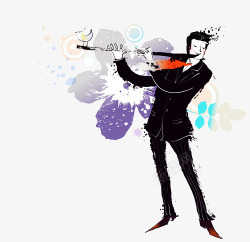 艺术男生手绘男生吹笛高清图片