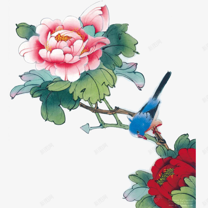 花鸟图png免抠素材_88icon https://88icon.com 中国风 小鸟 牡丹 花鸟图
