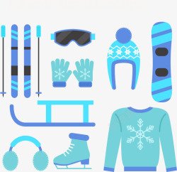 蓝色滑雪板扁平冬季保暖矢量图高清图片