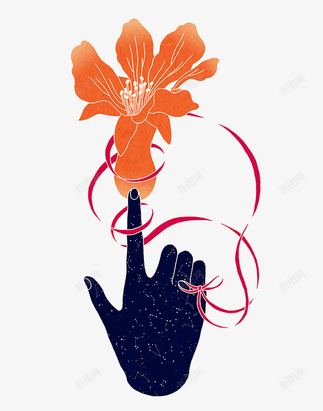 花丝带缠绕手指png免抠素材_88icon https://88icon.com 丝带 优美 手指 红色 花朵