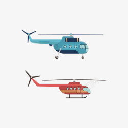 卡通手绘红色蓝色直升机素材