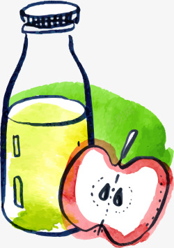 夏季手绘一瓶苹果汁素材