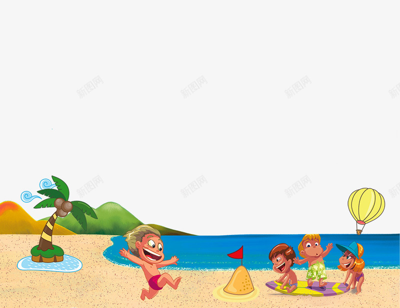 手绘海滩psd免抠素材_88icon https://88icon.com 夏季元素 度假 手绘人物 手绘海滩 海边