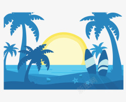 蓝色海岛度假椰子树矢量图素材