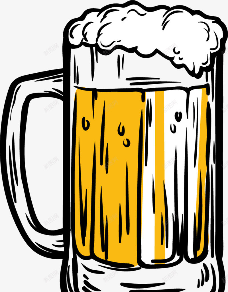 夏季手绘黄色啤酒png免抠素材_88icon https://88icon.com 一杯啤酒 夏季啤酒 手绘啤酒 画画 绘画 黄色啤酒