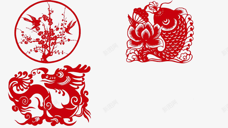 过年喜庆吉祥剪纸png免抠素材_88icon https://88icon.com 剪纸 动物 小鸟 燕子 花 鱼 龙