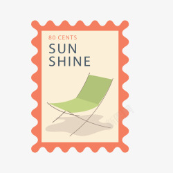 红黄色夏季沙滩椅邮票矢量图素材