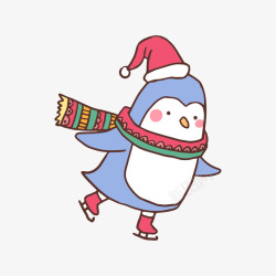 蓝色滑冰的冬季企鹅矢量图素材
