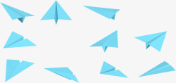手绘合成蓝色的飞翔的纸飞机素材