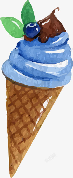 蓝色水彩美味冰淇淋素材