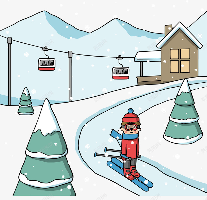 可爱手绘滑雪的人png免抠素材_88icon https://88icon.com 冬季滑雪 冬季运动 滑雪 滑雪的人 矢量png 缆车