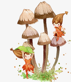 夏季小清新蘑菇小女孩素材
