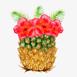 水彩绘插在菠萝里的扶桑花矢量图素材