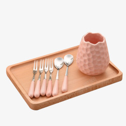 不锈钢粉色勺子叉子组合素材