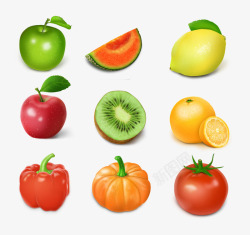 逼真水果矢量图逼真水果和蔬菜图标高清图片