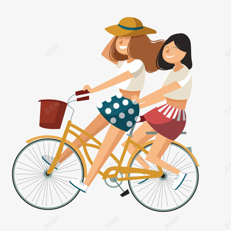 卡通手绘骑双人车的女孩们png免抠素材_88icon https://88icon.com 出行 卡通 双人自行车 夏季 女孩 手绘 旅游 骑行