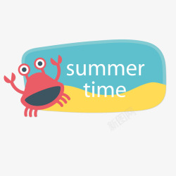 蓝色螃蟹夏季时光夏季标签矢量图素材