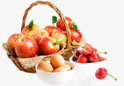 生鲜水果集合苹果樱桃鸡蛋篮子素材