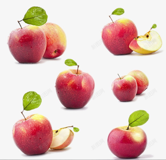 新鲜红色苹果png免抠素材_88icon https://88icon.com 切开的苹果 新鲜水果 红色苹果 绿色叶子