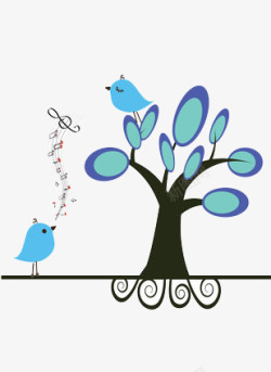 树上的小鸟在听地上的小鸟唱歌素材