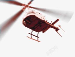深红色仰视飞行的直升飞机素材