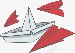 卡通折纸飞机小船矢量图素材