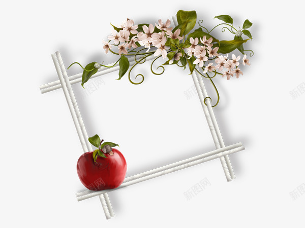 苹果装饰相框png免抠素材_88icon https://88icon.com 白色相框 相册 粉色话 红苹果 苹果 边框