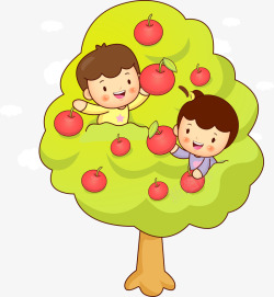 苹果树上的儿童插画矢量图素材