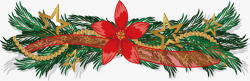 松树枝红丝带圣诞标题框素材
