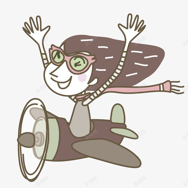 坐在飞机上的女孩png免抠素材_88icon https://88icon.com 卡通 手绘 插画 矢量人物 矢量元素 飞机