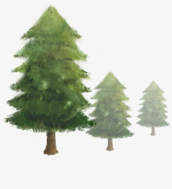手绘绿色冬季大树素材