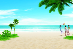 夏季沙滩椰树玩耍海报素材